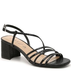 Unisa Kindal Strappy Patent Vegan Reptile Faux Leather Block Heel Size 7